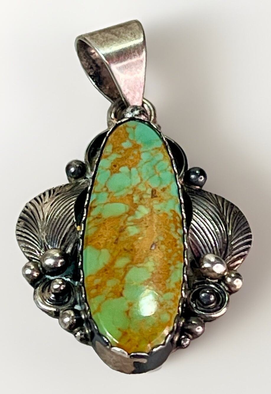 Large Navajo Sterling Royston Turquoise Handmade Pendant Signed LA - 12g VTG